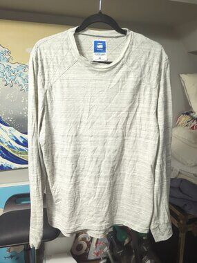 GStar Raw Men's Long Sleeve T-Shirt Grey Size Large Casual Crewneck Tee